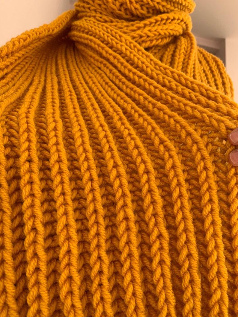 Oversized yellow hand knitted scarf, hand knitted scarf in yellow, Women knit scarf, READY FOR SHIPPING image 7