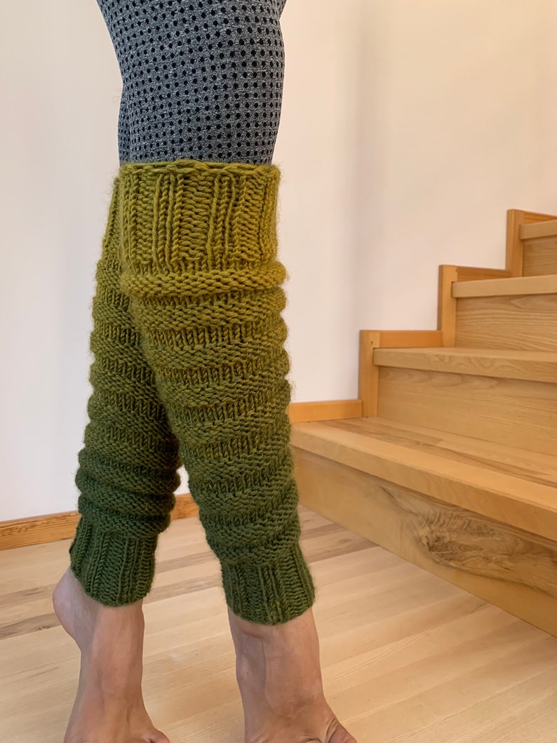 Hand Knitted leg warmers in shades of green , hand knitted green legwarmers, yoga socks, fitness, dance image 5