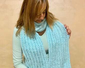 Bright Blue hand knitted scarf, Knitted scarf. Handmade  scarves. Warm wool scarf in blue, READY FOR SHIPPING