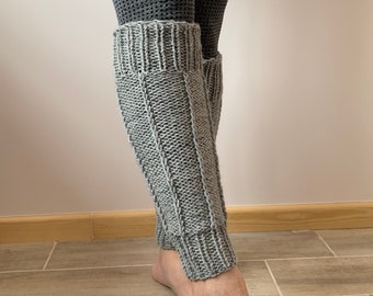 Gray knitted leg warmers, hand knitted grey leg warmers, yoga socks, fitness, dance, READY FOR SHIPPING