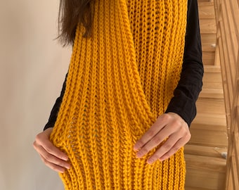 Hand knitted scarf in yellow , yellow knitted scarf Ready to ship