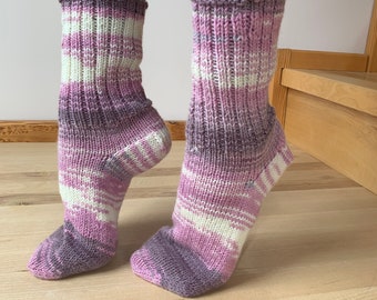 Hand knitted wool socks, pink home socks, warm handmade socks, women knitted slippers