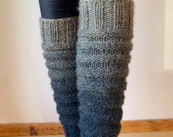 Cozy Beige and Black Leg Warmers for Yoga, Dance, Fitness - Hand Knitted - In Stock