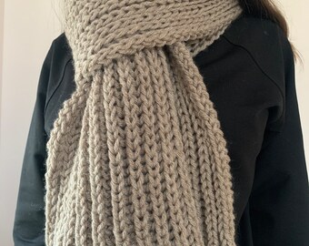 Beige cappuccino knitted scarf, hand knitted scarf in natural,  Women knit scarf, READY FOR SHIPPING