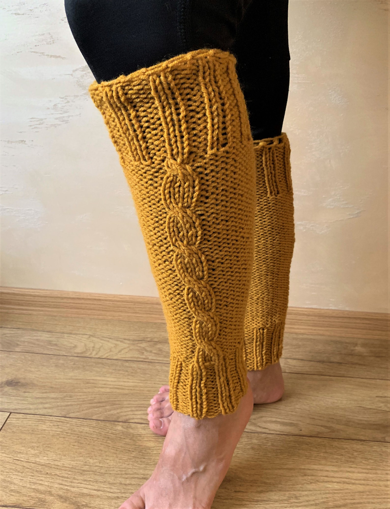 Mustard yellow hand кnitted leg warmers handmade mustard Etsy