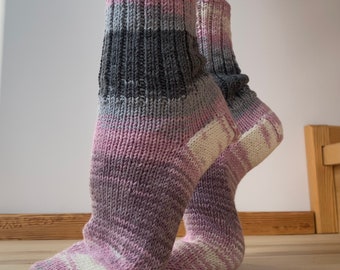 Hand knitted wool socks, pink home socks, warm handmade socks, women knitted slippers