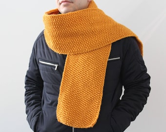 Hand Knit Chunky Merino Wool Scarf - Mustard Yellow