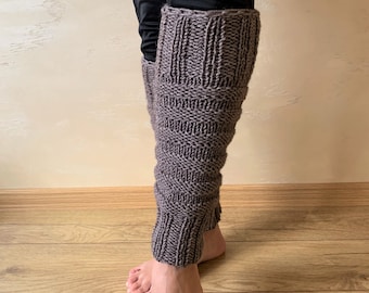 Ash gray handmade leg warmers, hand knitted stone gray leg warmers, yoga socks, fitness, dance, READY FOR SHIPPING