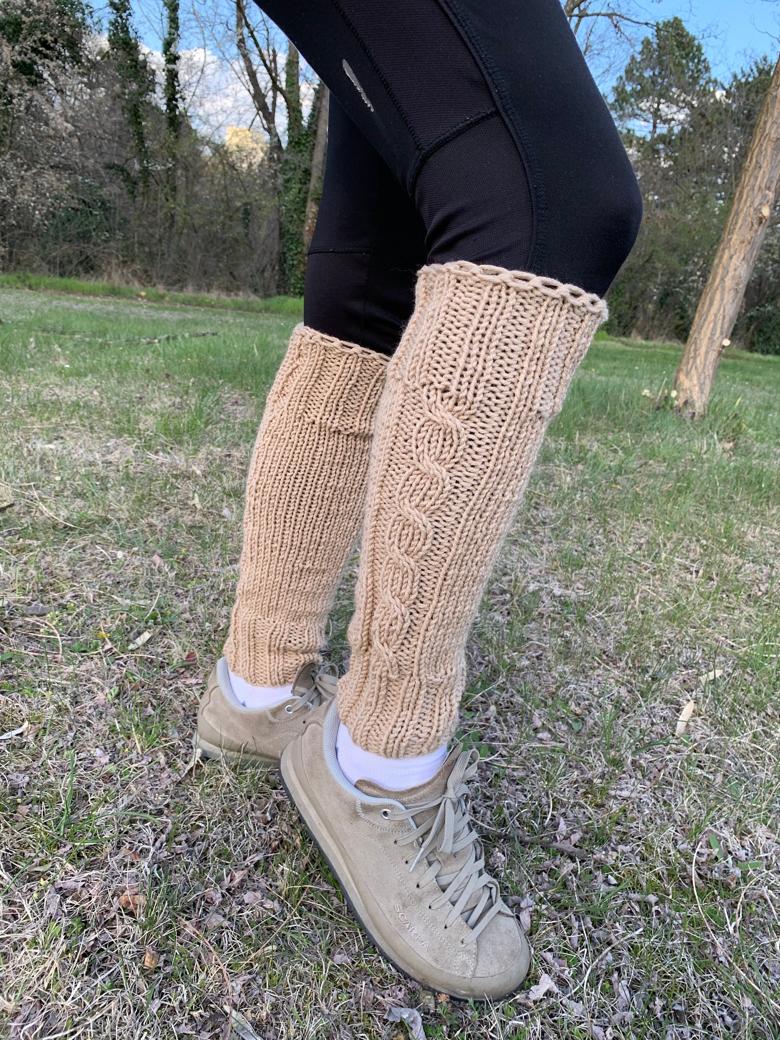 Beige Knitted Leg Warmers Hand Knitted Dark Beige Leg Etsy