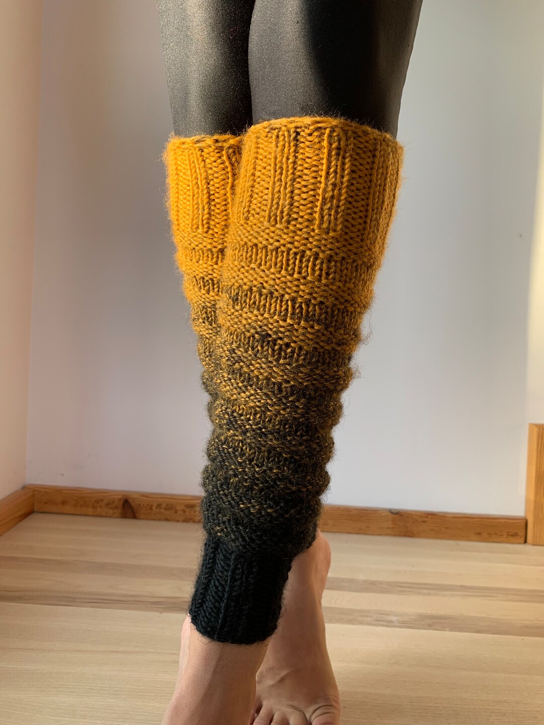 Mustard Yellow and Black Handmade Leg Warmers Hand Knitted Etsy
