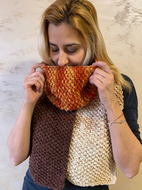 Brown hand knitted scarf Winter knitted scarf bright and dark Etsy