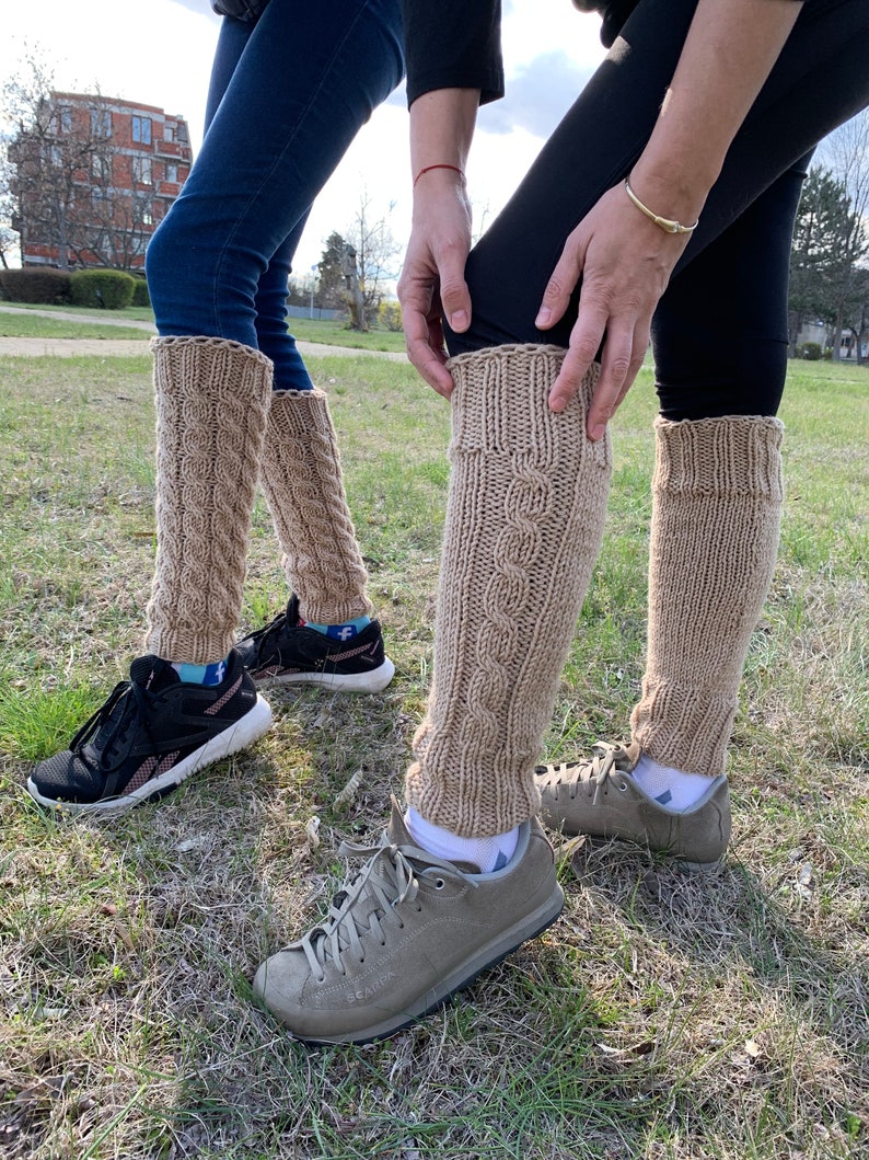 Beige Knitted Leg Warmers Hand Knitted Dark Beige Leg Etsy