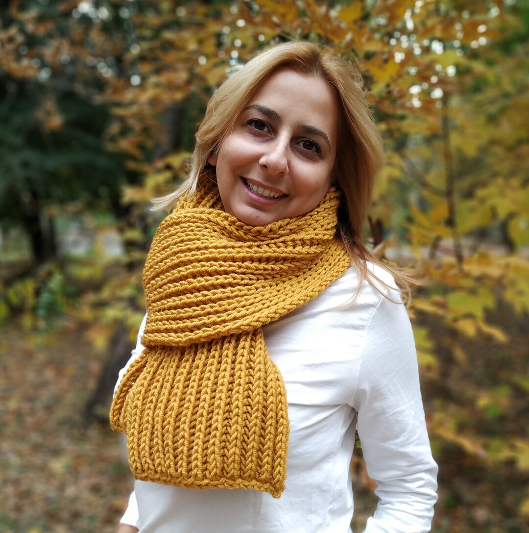 Handmade Chunky Knit Scarf, Mustard Yellow Winter Scarf - Etsy