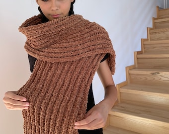 Beige winter scarf, hand knitted beige scarf unisex  - no wool, READY FOR SHIPPING