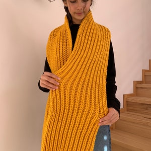 Oversized yellow hand knitted scarf, hand knitted scarf in yellow, Women knit scarf, READY FOR SHIPPING image 2