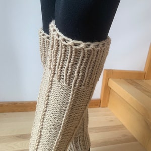 Cozy Beige Leg Warmers for Yoga, Dance, Fitness - Hand Knitted - In Stock