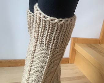 Cozy Beige Leg Warmers for Yoga, Dance, Fitness - Hand Knitted - In Stock