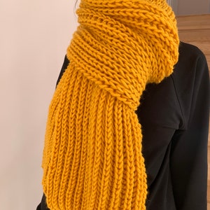 Oversized yellow hand knitted scarf, hand knitted scarf in yellow, Women knit scarf, READY FOR SHIPPING image 8