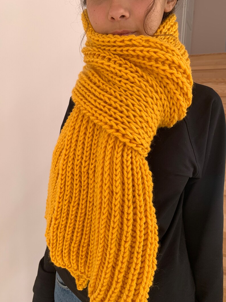 Oversized yellow hand knitted scarf, hand knitted scarf in yellow, Women knit scarf, READY FOR SHIPPING image 8