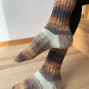 Hand knitted wool socks, brown home socks, warm handmade socks, women knitted slippers, men knitted slippers