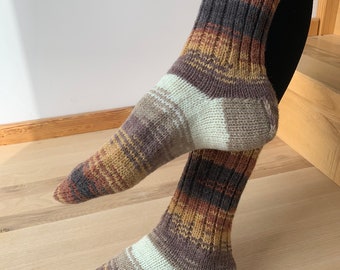 Hand knitted wool socks, brown home socks, warm handmade socks, women knitted slippers, men knitted slippers