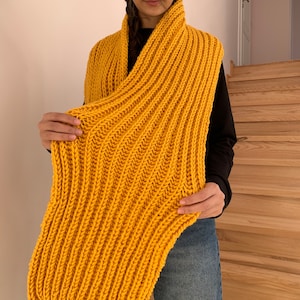 Oversized yellow hand knitted scarf, hand knitted scarf in yellow, Women knit scarf, READY FOR SHIPPING image 1