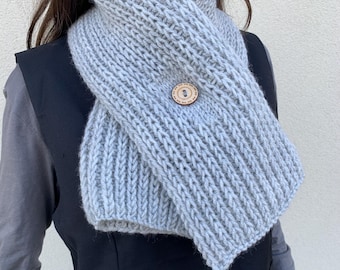 Hand knitted wide snood in bright grey, READY FOR SHIPMENT