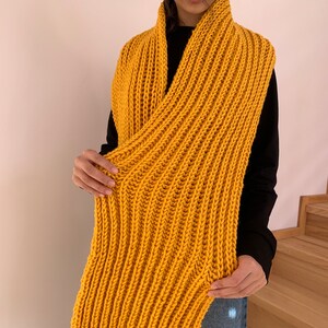 Oversized yellow hand knitted scarf, hand knitted scarf in yellow, Women knit scarf, READY FOR SHIPPING image 10