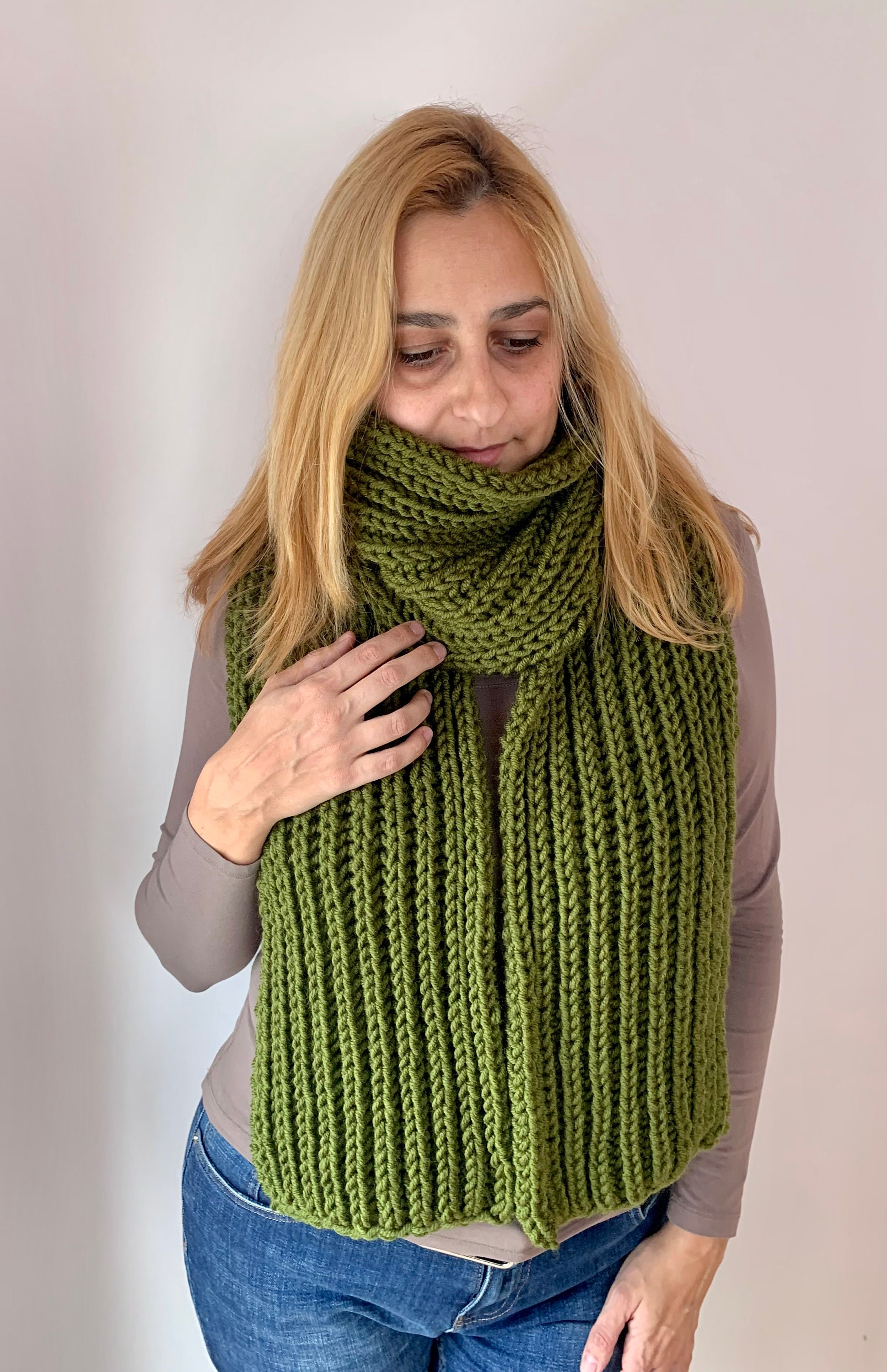 Olive Green Hand Knitted Scarf Knitted Green Scarf Winter - Etsy