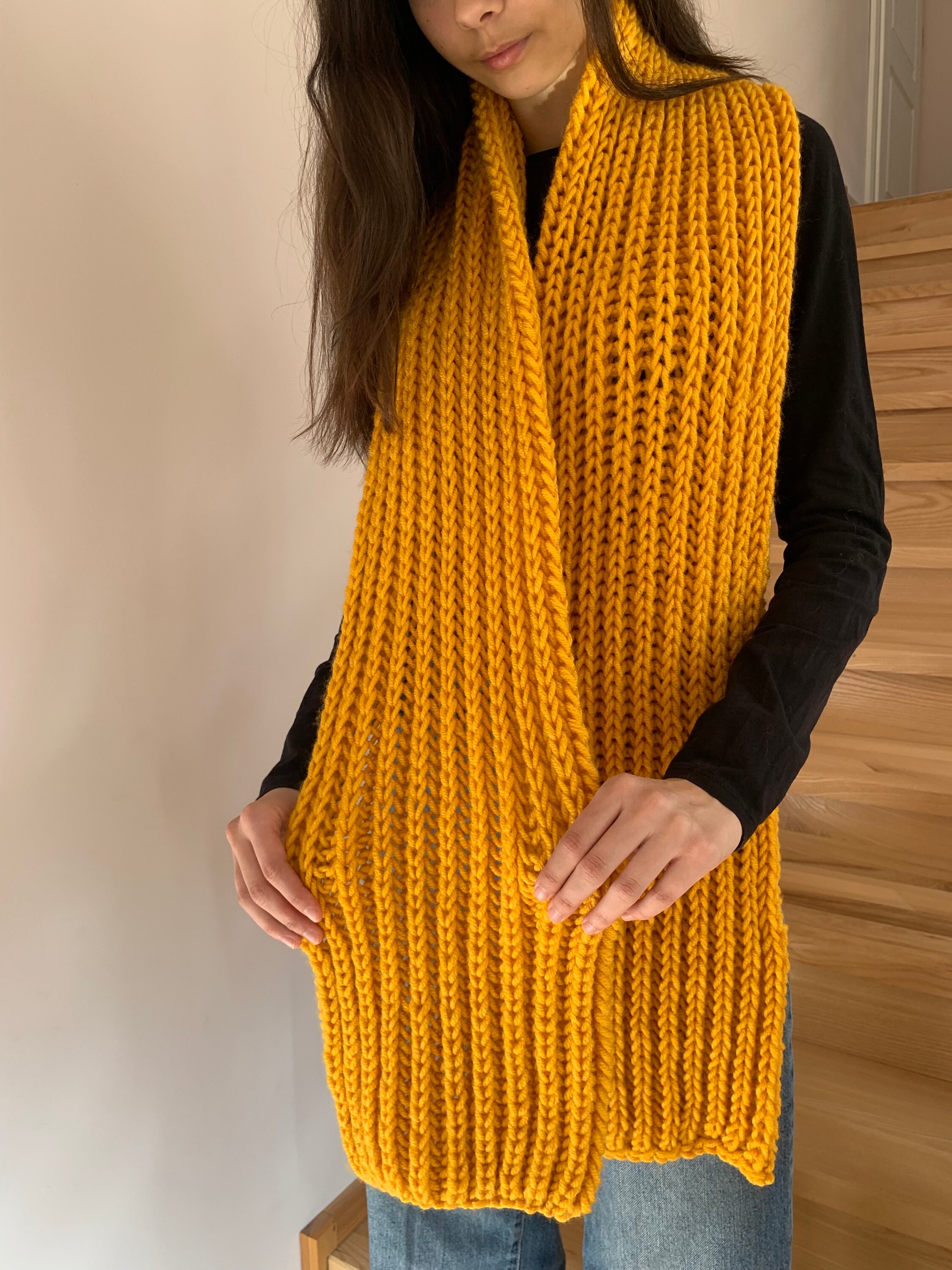 Mustard yellow knit scarf discount