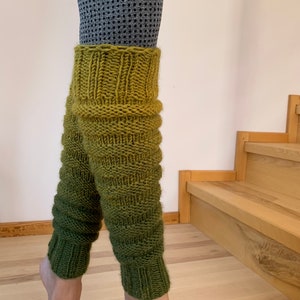 Hand Knitted leg warmers in shades of green , hand knitted green legwarmers, yoga socks, fitness, dance image 4