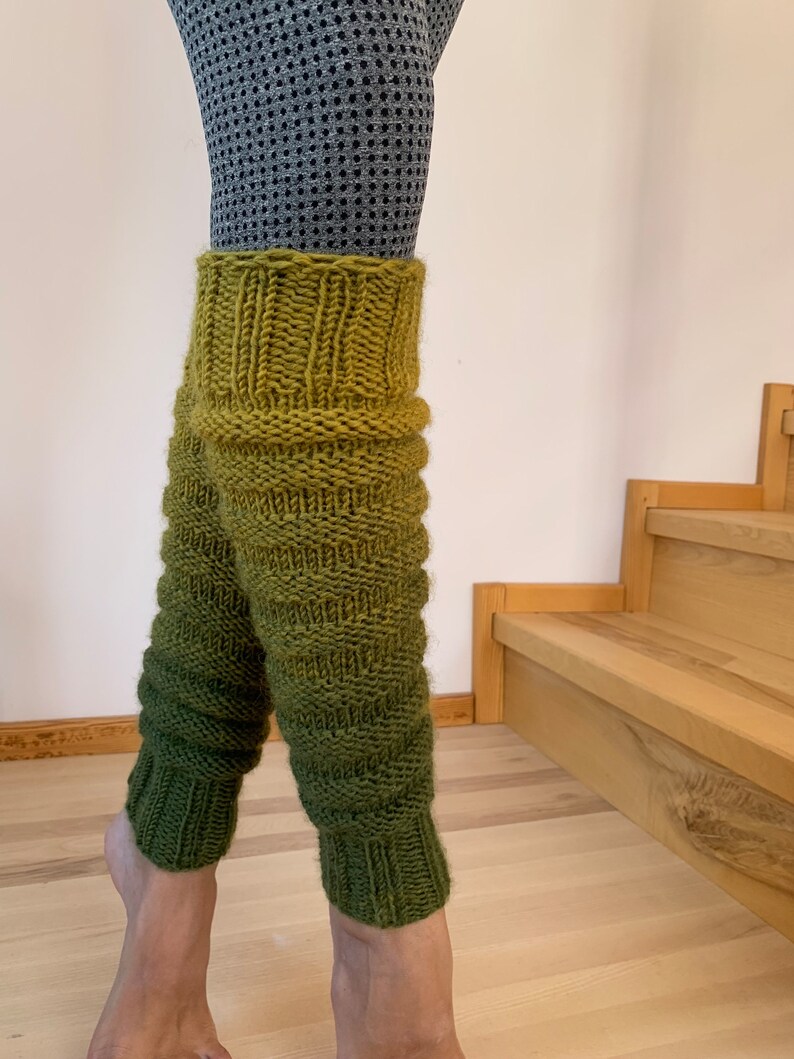 Hand Knitted leg warmers in shades of green , hand knitted green legwarmers, yoga socks, fitness, dance image 4