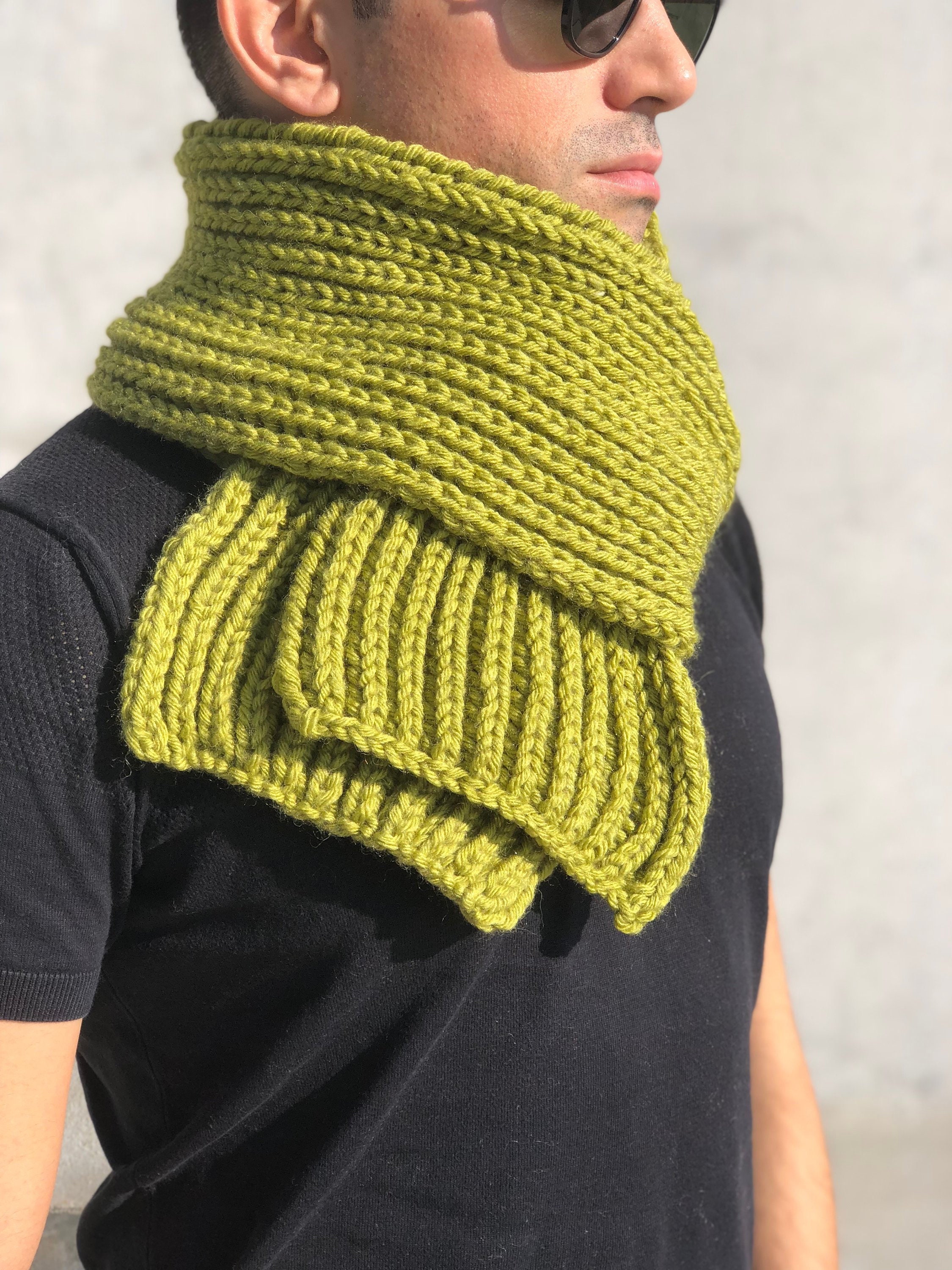 Lime green wool scarf men Scarf Men Hand knitted mens scarf Etsy
