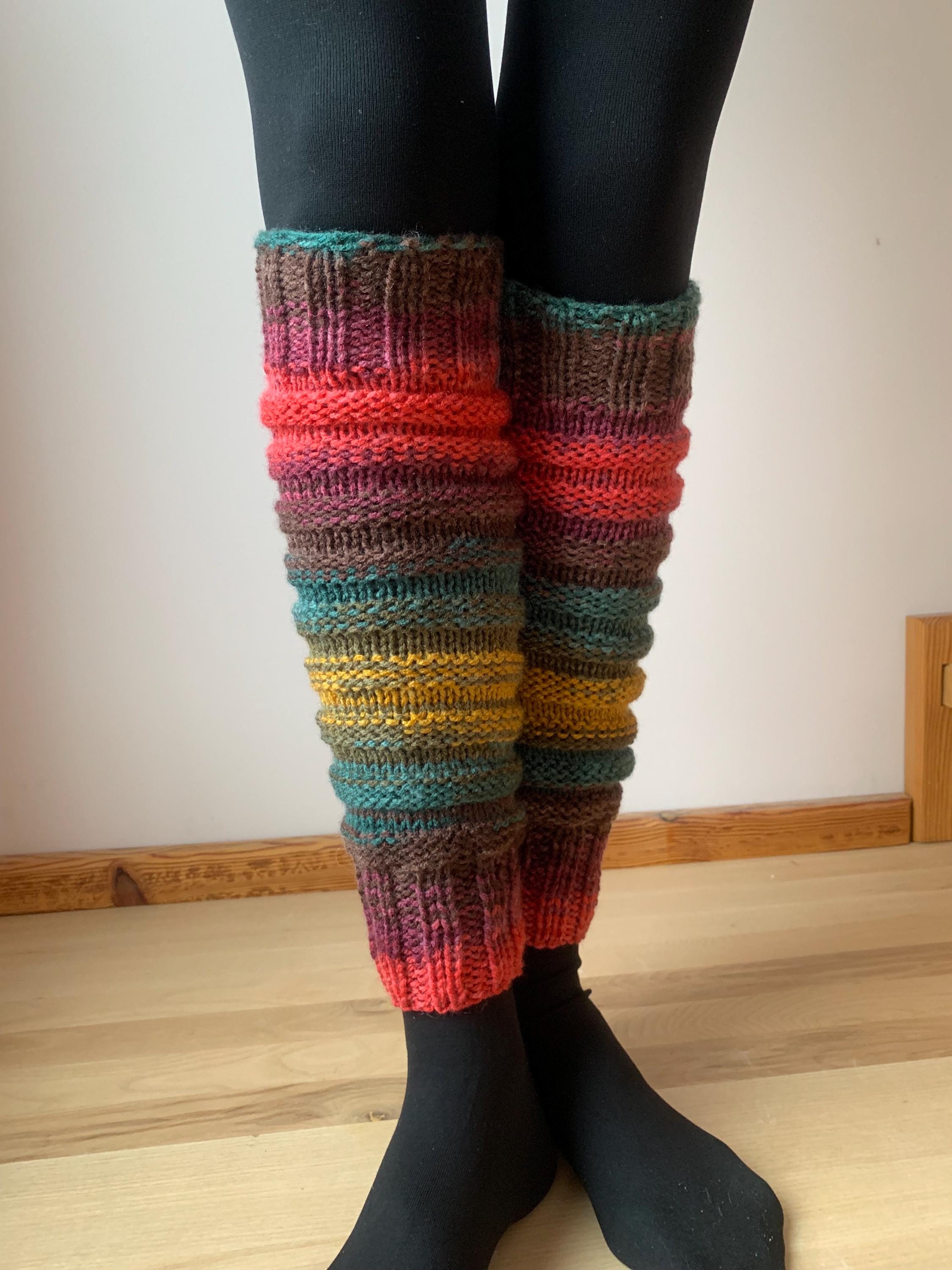 Hand Knitted multicolor leg warmers, No wool, vegan knitted legwarmers, yoga socks, fitness, dance