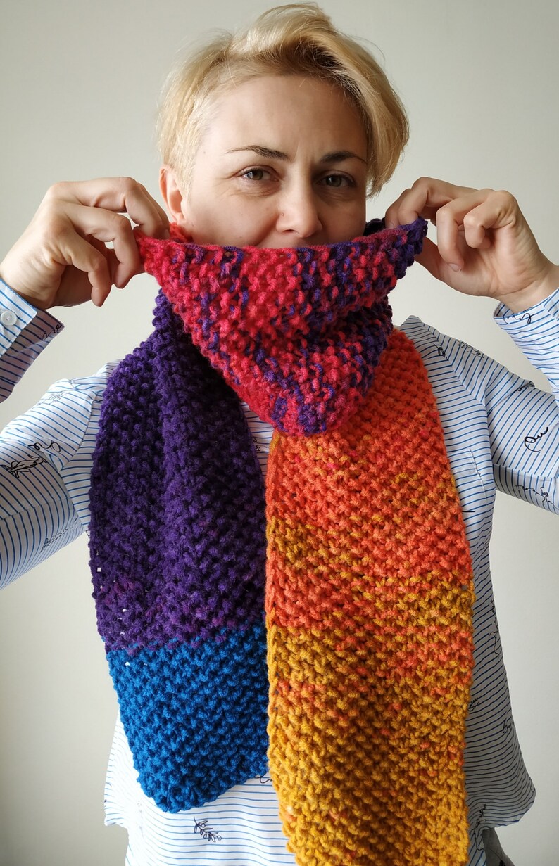 Rainbow Hand knitted scarf Winter knitted scarf. Handmade Etsy