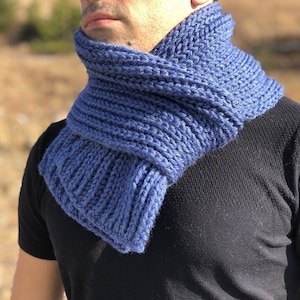 Regalo para hombres, Bufanda de lana para hombre, Bufanda de punto azul vaquero para hombre