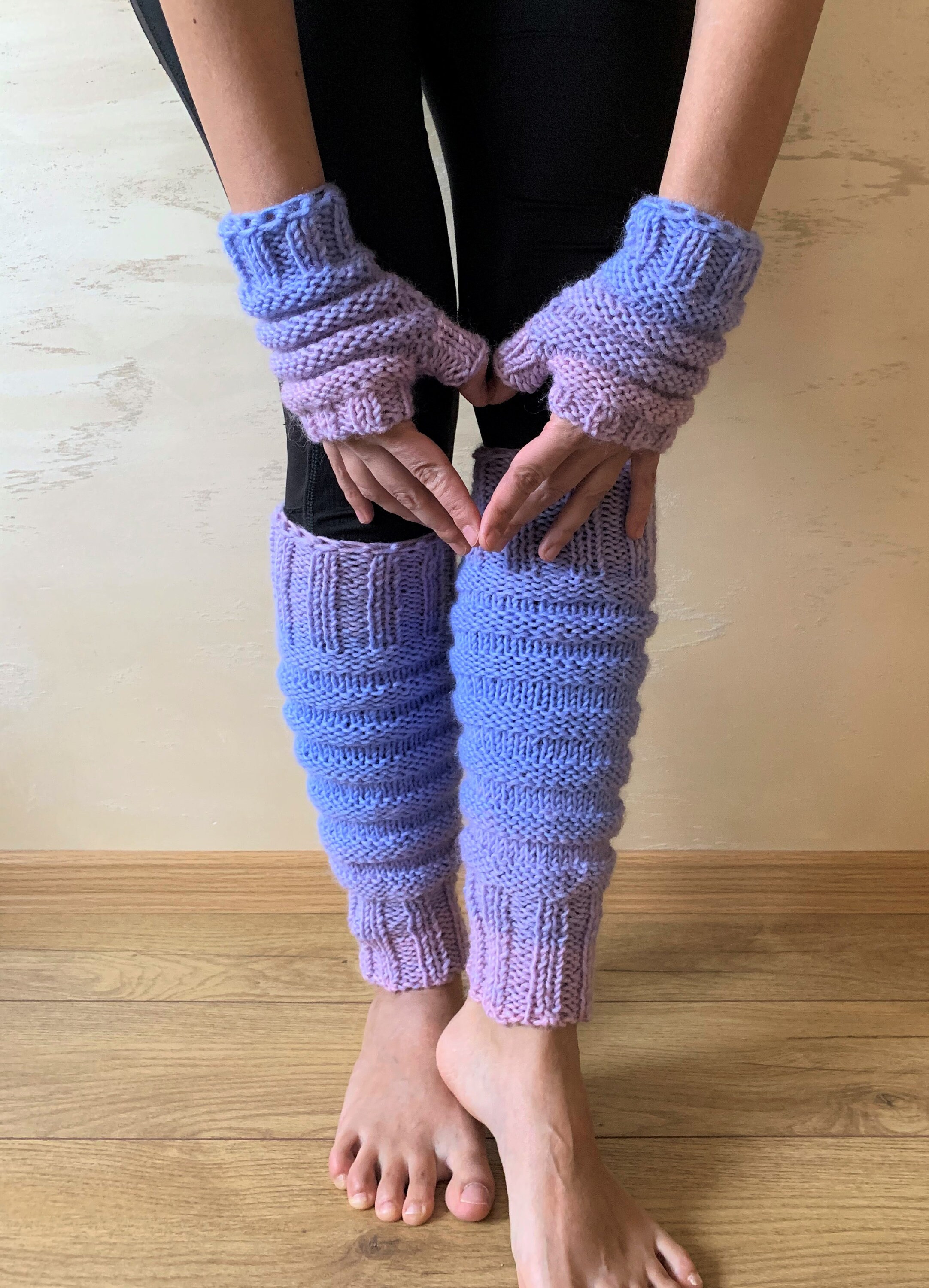 Hand Knitted Leg Warmers and Fingerless Gloves SET in Purple Etsy