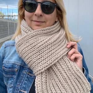 Beige knitted scarf, hand knitted scarf in natural,  Women knit scarf, READY TO SHIP