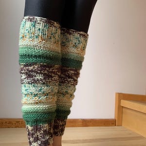 Hand knitted leg warmers in green multicolored, wool brown leg warmers, yoga socks, fitness, dance, READY FOR SHIPPING