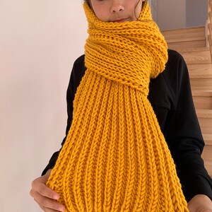 Oversized yellow hand knitted scarf, hand knitted scarf in yellow, Women knit scarf, READY FOR SHIPPING image 6