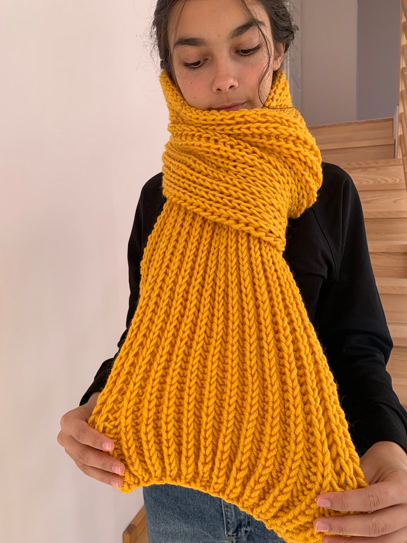 Oversized yellow hand knitted scarf, hand knitted scarf in yellow, Women knit scarf, READY FOR SHIPPING image 6
