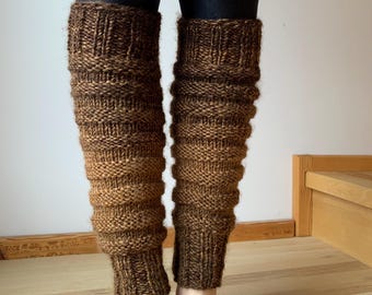 Brown handknitted leg warmers, hand knitted brown leg warmers, yoga socks, fitness, dance, READY FOR SHIPPING