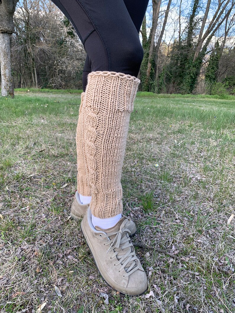 Beige Knitted Leg Warmers Hand Knitted Dark Beige Leg Etsy