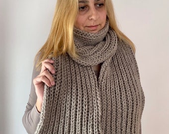 Beige knitted scarf, hand knitted scarf in natural,  Women knit scarf, READY FOR SHIPPING