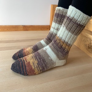 Hand knitted wool socks, brown home socks, warm handmade socks, women knitted slippers, men knitted slippers