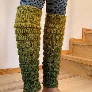 Hand Knitted leg warmers in shades of green , hand knitted green legwarmers, yoga socks, fitness, dance image 1