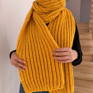 Oversized yellow hand knitted scarf, hand knitted scarf in yellow, Women knit scarf, READY FOR SHIPPING image 3
