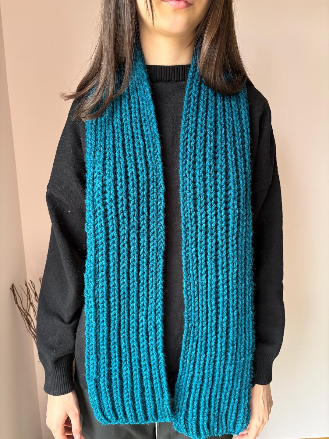 Hand Knitted Blue Skinny Wool Scarf: Chunky Winter Scarf - Etsy