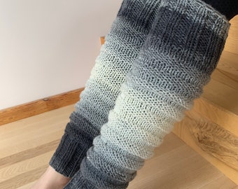 Hand knitted leg warmers in shades of gray, hand knitted black and white legwarmers, yoga socks, fitness, dance