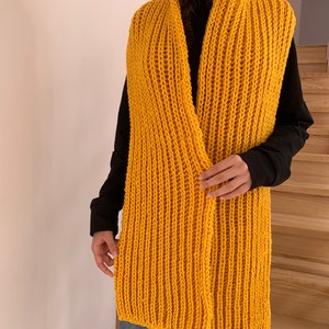 Oversized yellow hand knitted scarf, hand knitted scarf in yellow, Women knit scarf, READY FOR SHIPPING image 9